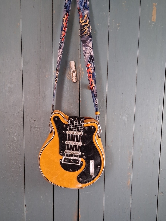 Handbags - Yellow Guitar-Shaped Crossbody Bag with Black Accent